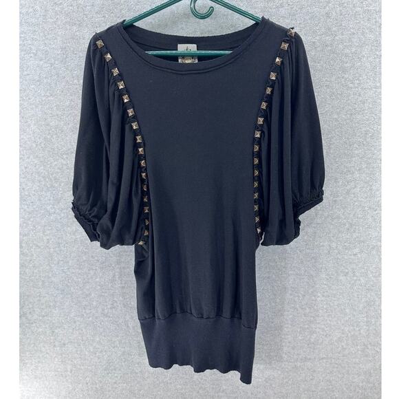 MK2K Women's sz L Bubble Sleeve Studded Black Tunic Top Urban Outfitters - Picture 1 of 9